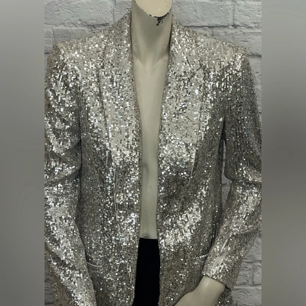 **HP** EXPRESS BEIGE SEQUINED BLAZER JACKET, SIZE S - Picture 2 of 5